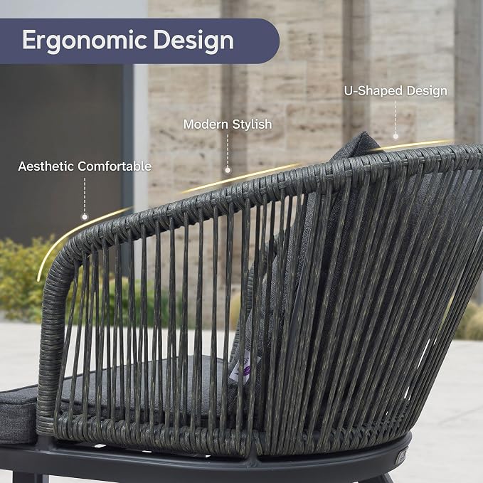 PURPLE LEAF 9 Pieces Patio Dining Set Wicker Outdoor Furniture Rectangular Table and Chairs Set for Garden Deck Aluminum Frame Backyard Kitchen Set, Cushions and Pillows Included Grey