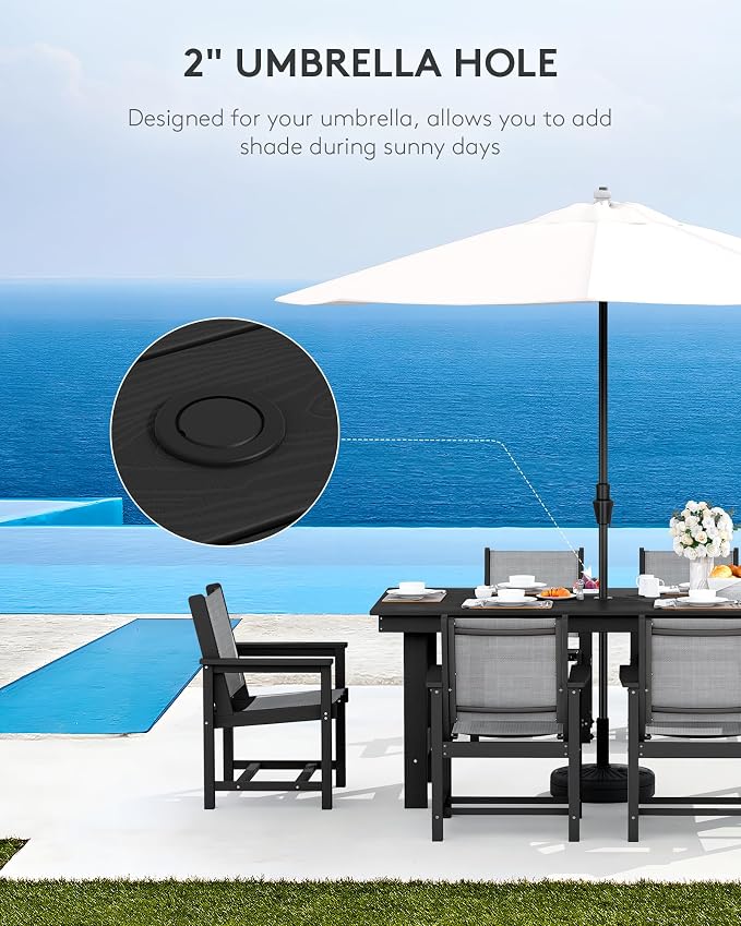SERWALL 7 Pcs HDPE Patio Dining Set with 1 Table & 6 Woven Chairs, Gray | HDPE Outdoor Dining Set with Rectangular Table & 6 Woven Chairs, All-Weather Patio Dining Furniture