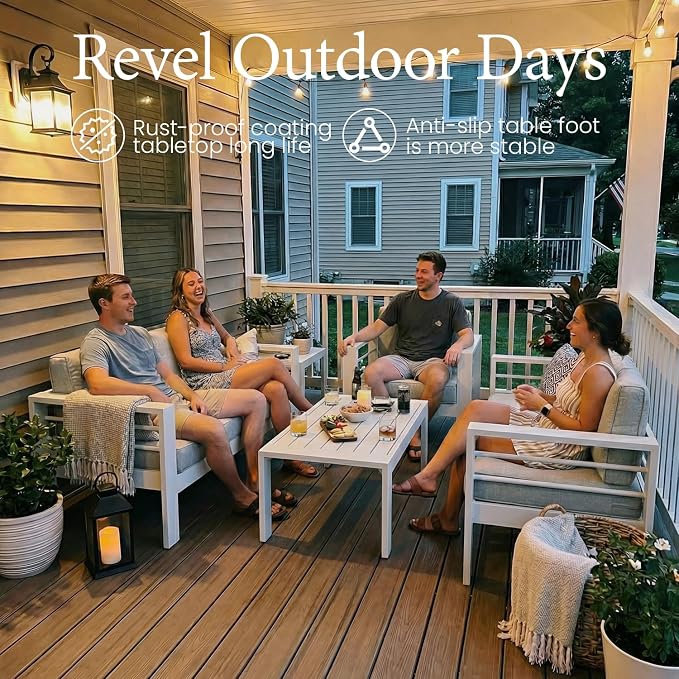 LayinSun Outdoor Aluminum Furniture Set, 5 Pieces Patio Sectional Conversation Chat Sofa Modern Seating Set with Coffee Table