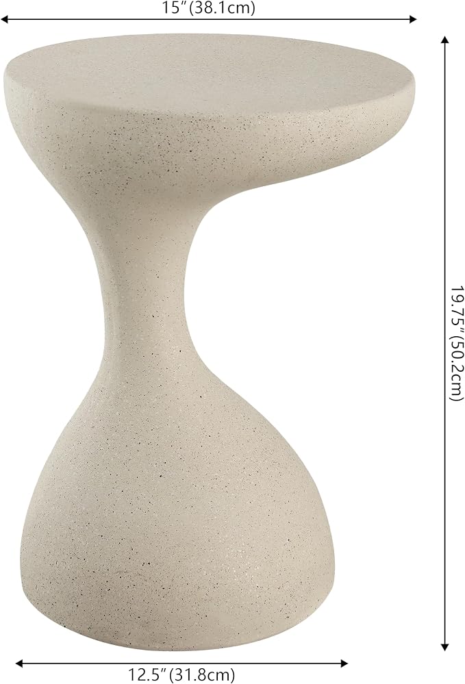 JONATHAN Y Boracay Modern Sculptural Indoor/Outdoor Side Table, 15" x 19.75" Weather-Resistant Pedestal Accent Table and Garden Stool for Patio, Deck or Living Room, Cream Terrazzo TBL1110B