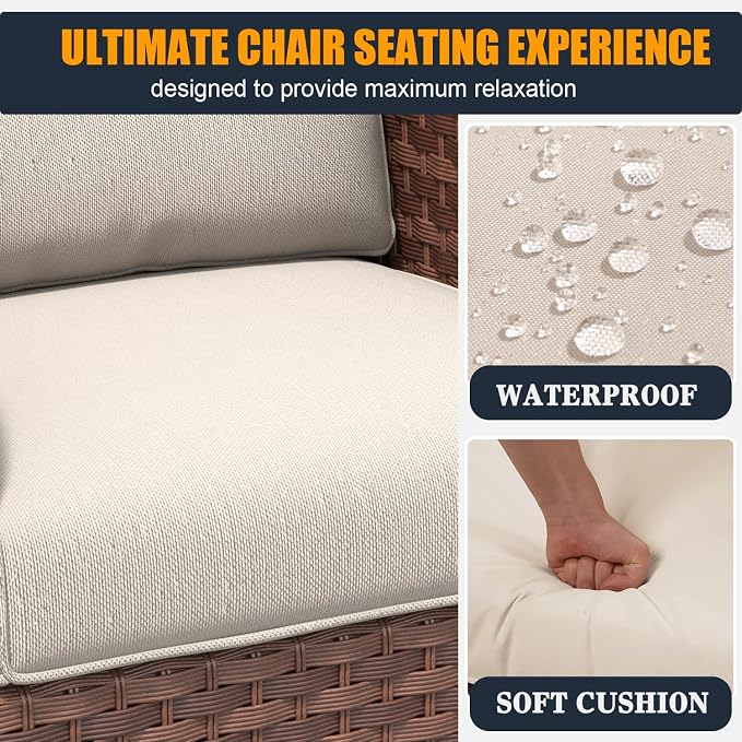 3 Pieces Outdoor Wicker Patio Swivel Rocking Chairs, All Weather Wicker Conversation Set with Side Table