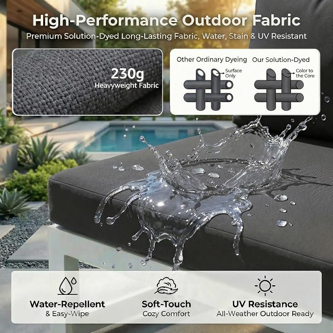 RADIATA 9 Piece Modern Aluminum Patio Furniture Set with Fire Pit Table & Side Table, 500 lbs Heavy Duty Outdoor Sectional Sofa, 29" Deep Wide Oversize Seating Conversation Couch for Garden, Dark Gray