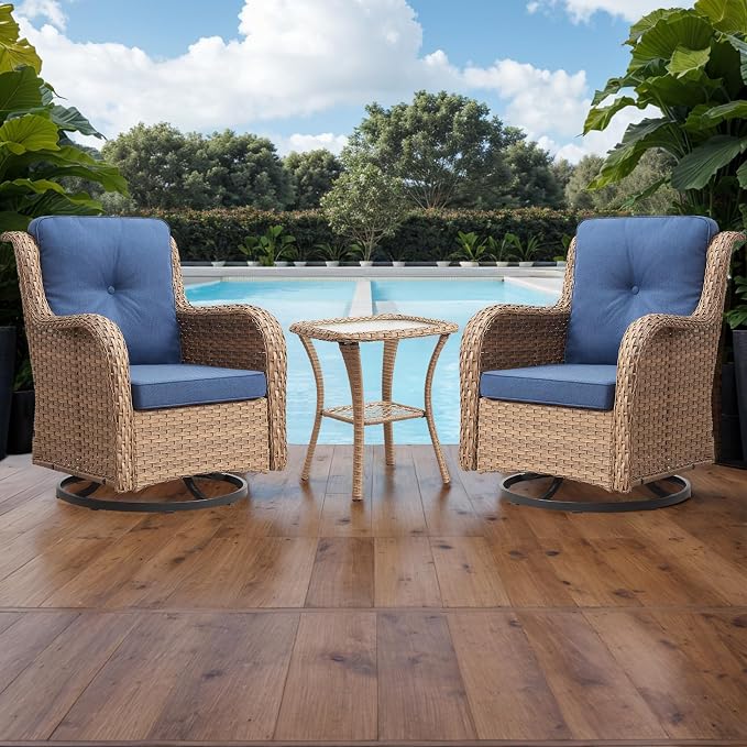 Rilyson Patio Tables Wicker Side Table - Rattan Coffee Tables with Glass Top End Table for Outdoor Outside Patio Porch Square Yellow