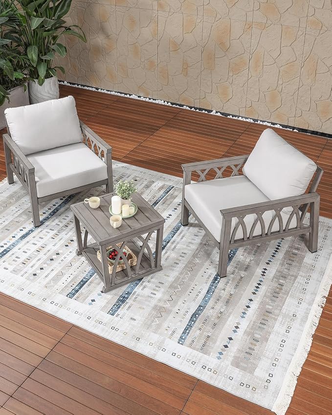 Aluminum Outdoor Side Table, 20.3" Square Patio End Table with Double-Layer Storage Design, Modern Waterproof Patio Side Tables with Adjustable Feet for Balcony, Deck, Porch, Limed Oak
