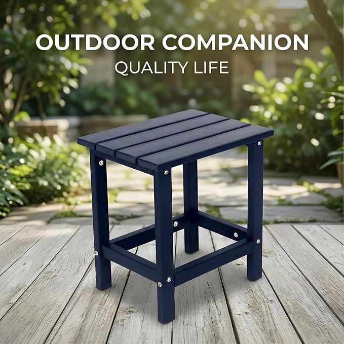AMILY HDPE Outdoor Adirondack Side Table, Weather Resistant Patio End Table, Heavy Duty Rectangle Side Table for Garden, Balcony, Poolside, Easy Assembly (Blue)