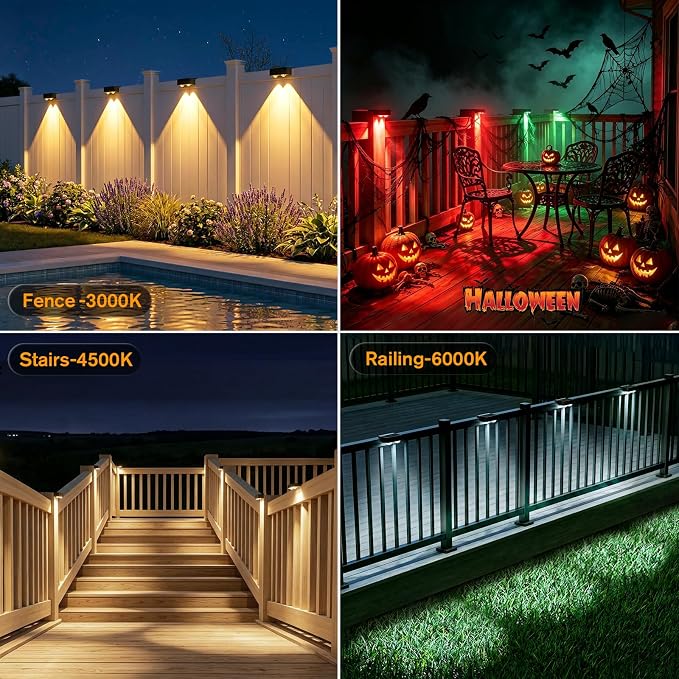 Bridika Solar Fence Lights Outdoor with Remote, L-Shaped Design, Black 12 | Remote sync all lights, 9 Colors & 3 modes, LED, IP65 waterproof, Dusk to dawn, for fence/deck/patio/stairs/railing/wall