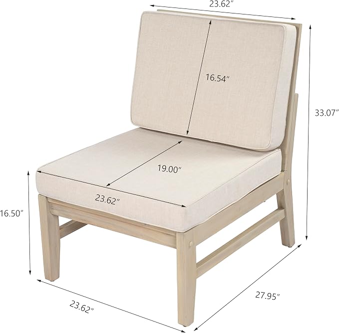 Christopher Knight Home Hugo Acacia Wood Outdoor Patio Furniture Set for 5, V-Shape Patio Sectional Sofa Set with Cushions and Slat Coffee Table, Modern Patio Conversation Set, Light White+Sand