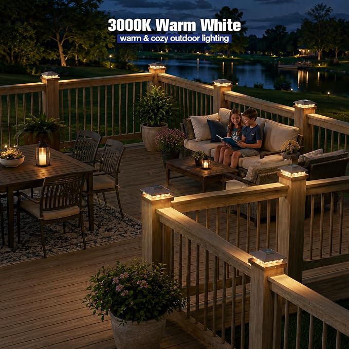 APONUO Solar Post Cap Lights for 4x4 Posts - IP64 Waterproof, Warm/Cool White, Wireless Fence Lights & Deck Lights for Patios, Gardens, and Yards, Brown,8 Pack