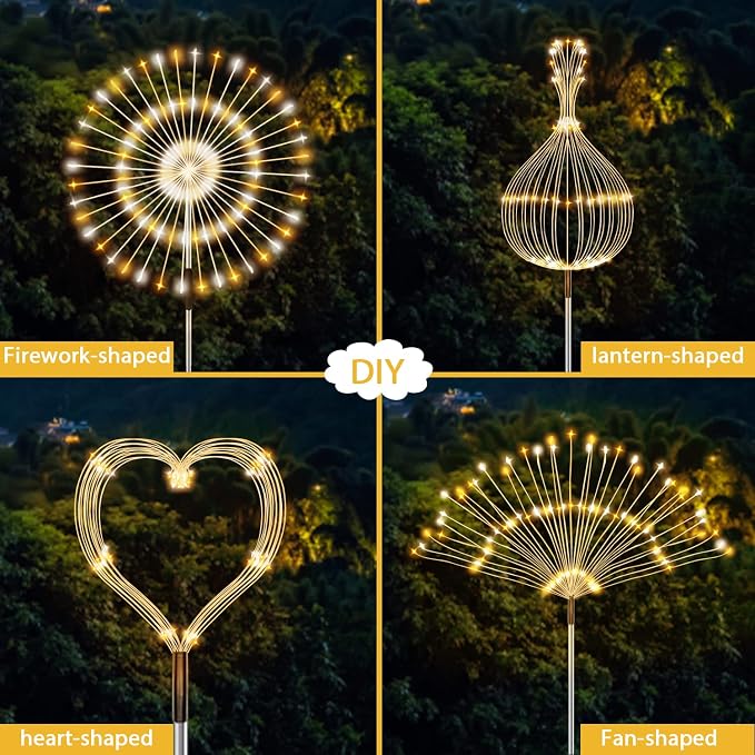 Solar Firework Lights, 2 Pack 120 LEDs 2 Lighting Modes Solar Garden Lights Outdoor Waterproof for Yard Patio Walkway Pathway Party Wedding Christmas Decorative - Mixed Color