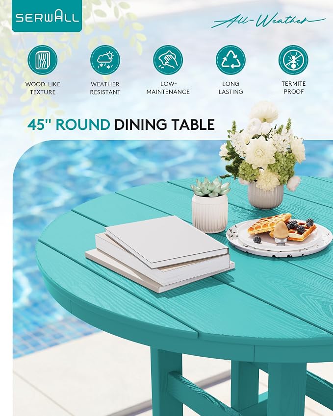 SERWALL 5-Piece Patio Dining Sets, HDPE Outdoor Table and Chairs Furniture Set, 45" Round Dining Table and 4 Armless Dining Chairs, Aruba