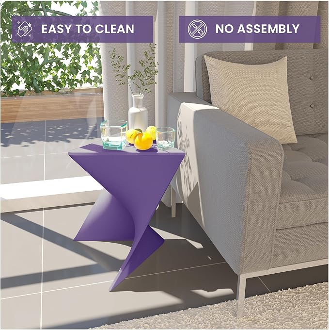 LeisureMod 15.75" Triangular Side Table, Stackable Plastic Accent End Table for Indoor & Outdoor Use, Weather-Resistant Modern Patio & Living Room Table, Set of 2, Purple