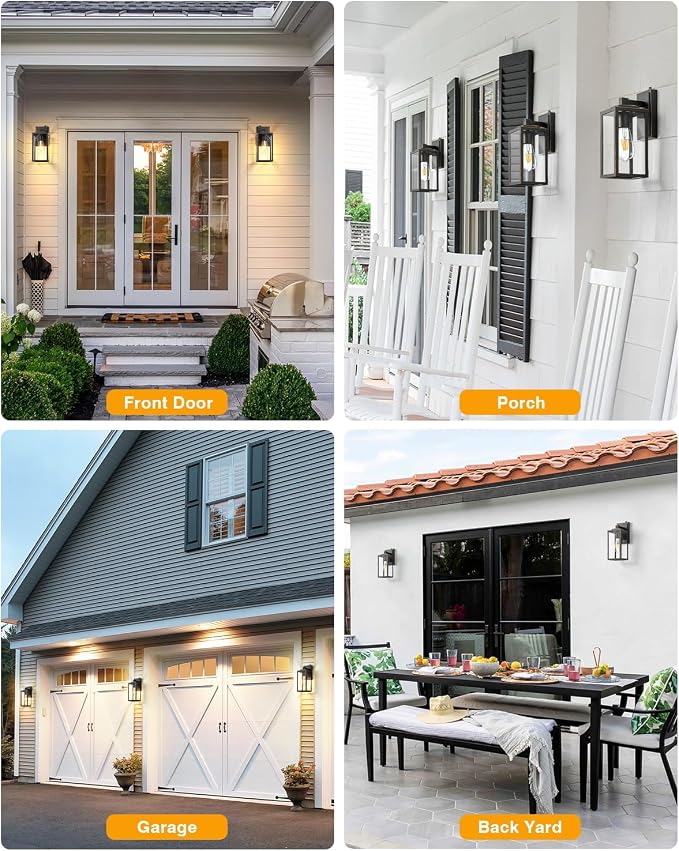 VIANIS Dusk to Dawn Exterior Wall Lights, Black Gold Modern Outdoor Wall Lighting Lantern, Waterproof Garage Lamp Sconce for House Patio, 100% Aluminum Front Porch Light Wall Mount Fixture, E26 Socket
