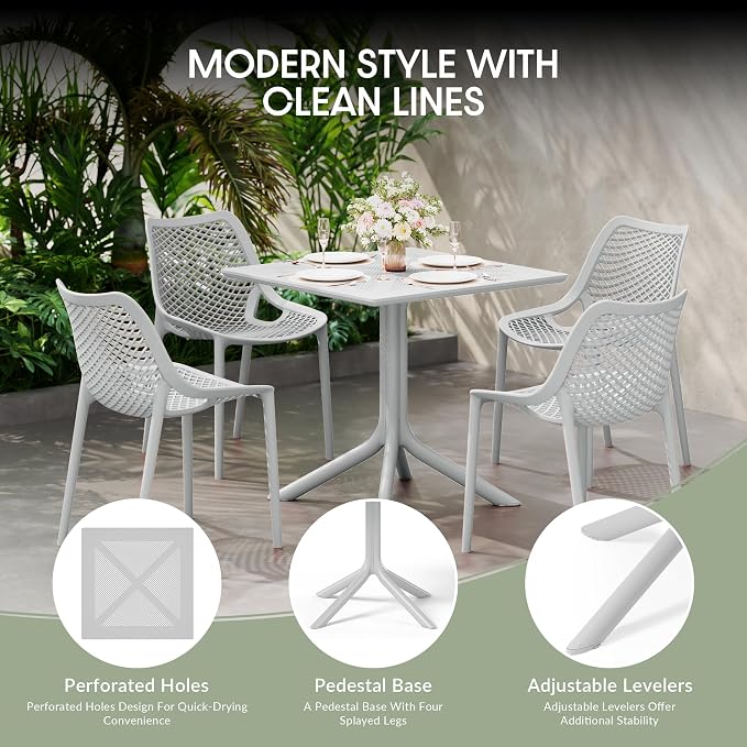 WestinTrends Playa 31.5" Square Plastic Outdoor Patio Dining Table for 4, Gray