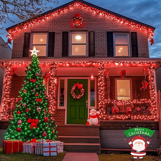 JMEXSUSS 600 LED Red and Green Halloween String Lights Outdoor Clear Wire | 168 FT Red Green Christmas Twinkle Lights Plug in for Tree Xmas Decorations, 8 Modes, Remote, Hanging Lights for Halloween