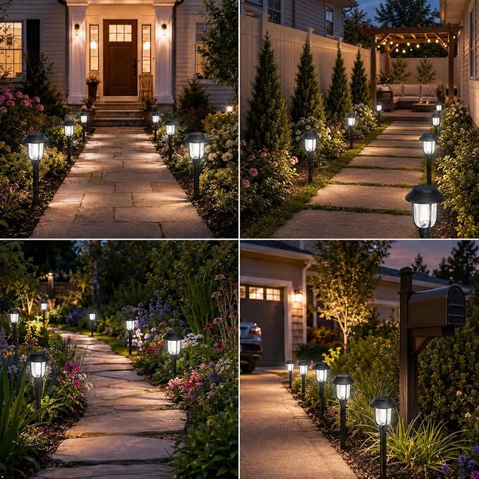 Solar Lights Outdoor 8 Pack, Cool White Solar Pathway Lights, Auto On/Off,Waterproof Solar Powered LED Landscape Lighting for Path Walkway Driveway Yard Garden Patio