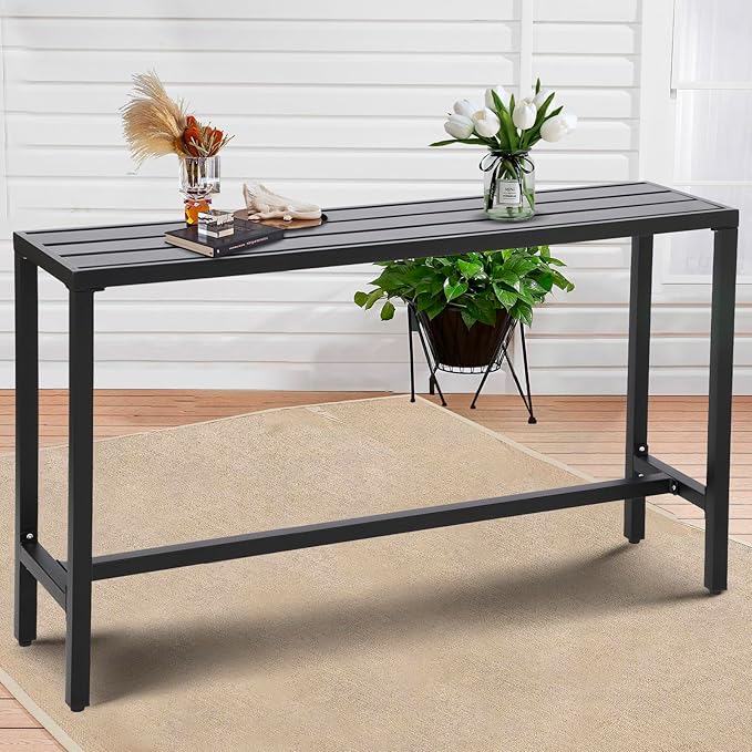 Outdoor Bar Table, Patio Counter Height Bar Tables, 63" Rectangle Bar Table for Patio, Garden, Yard, Balcony, Poolside