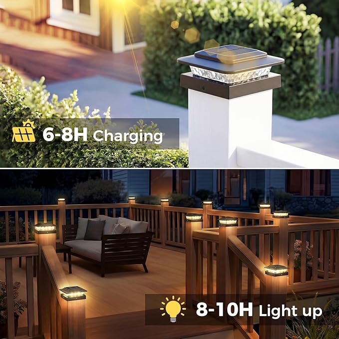 kolpop 4x4 Solar Post Cap Lights Outdoor 2Pack- 3 Color Temperatures& 2 Level Brightness, IP65 Waterproof, 16 LED Black Fence Deck Post Light Solar Powered Only for 4×4/3.5×3.5 Wood/Vinyl Posts