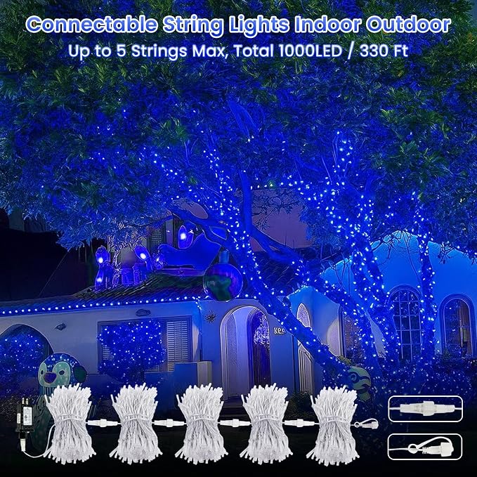 200 LED Connectable String Lights, 66FT Christmas Lights Outdoor Indoor | Blue, 13 Modes, Timer, Clear Wire Waterproof Twinkle Fairy Lights Plug in for Bedroom Classroom Patio Xmas Tree Decor