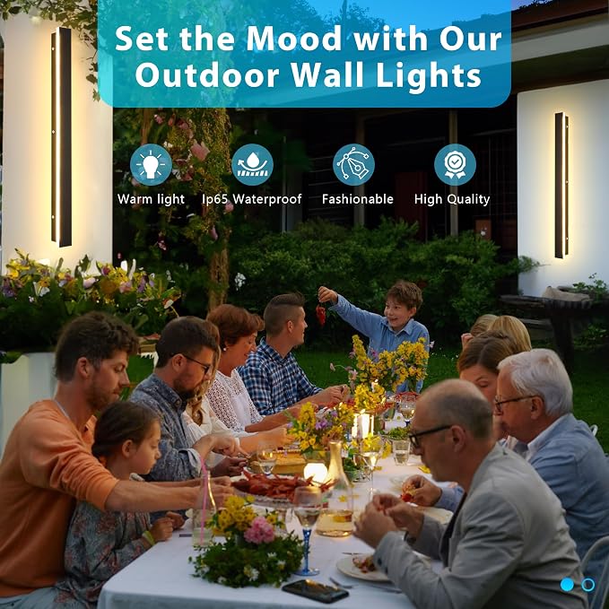 Outdoor Wall Light LED Long Wall Sconce 49.22in Ip65 Waterproof Black Modern Outdoor Lights 3000k 40W Metal Exterior Light Fixture for Porch Light Patio Door Yard Garden Villa Living Room