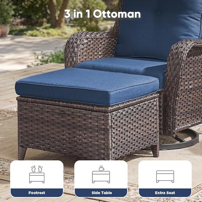 Belord Outdoor Wicker Furniture 5 Pieces Patio Furniture Set Patio Wicker Chairs with Ottomans Conversation Set for Porch Garden Deck Balcony Poolside