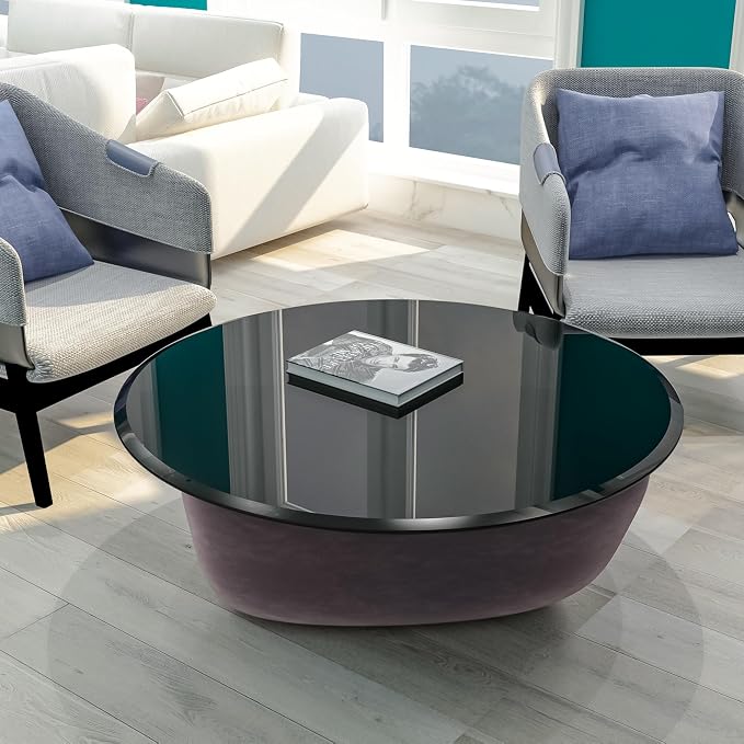 Tempered Glass Table Top Round Black Table Surface 3/8'' Thick Beveled Edge Multipurpose for Dining, Coffee, Restaurant and End Table (3/8" Thick - Beveled Edge, 38.6 inch-Black)