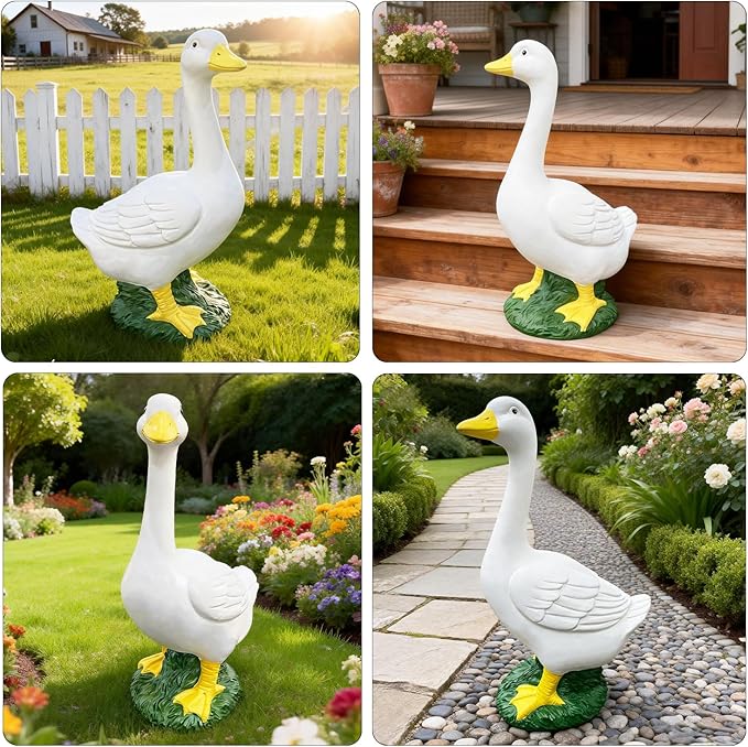 Porch Goose Statue Garden Decor - 20″ Large Porch Goose Statues, Resin Duck Figurine, Indoor/Outdoor Decorations for Patio, Lawn, Yard, Housewarming Birthday Gifts for Mom Women Men