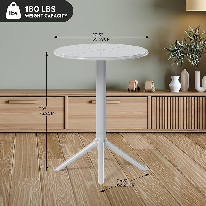 Costaelm Patio Table for 4-Person, Outdoor Patio PP Round Dining Table, All-Weather Bistro Dining Table for Backyard Deck Porch Poolside, Gray