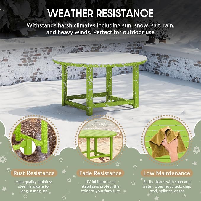 WestinTrends Malibu Kids Outdoor Patio Furniture HDPE 38" Wide Round Dining Table, Lime