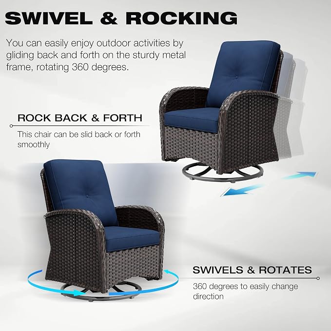 Joyside Wicker Patio Furniture Set, 9 Piece Outdoor Furniture Set with Thickened Cushions, High Back, Deep Seating, Wide Armrest, Outdoor Swivel Rocker Chairs for Porch, Deck