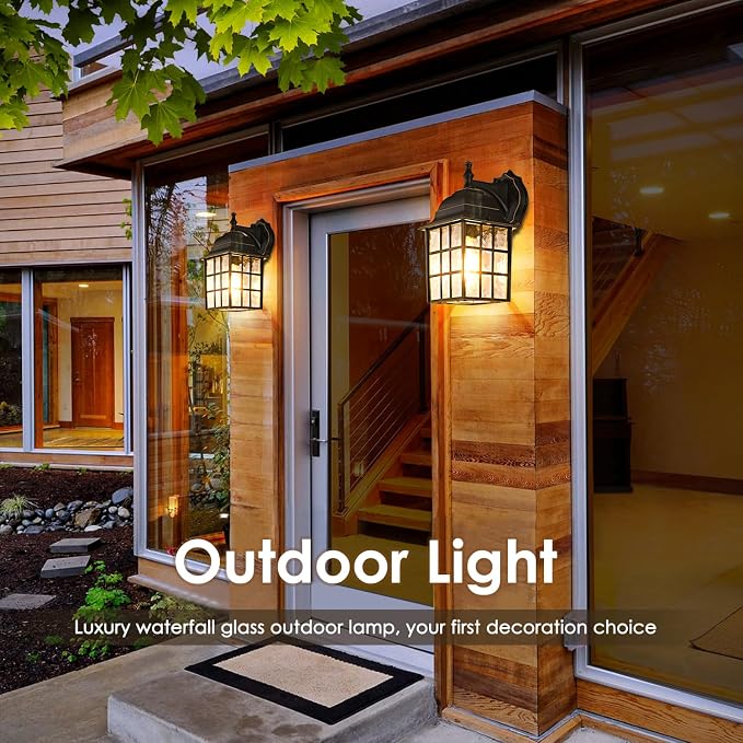 Dusk to Dawn Outdoor Wall Light Fixture, Waterproof Exterior Wall Lantern Porch Light with Photocell Sensor, Modern Bronze Outside Wall Sconce with E26 Socket for House Garage, 2-Pack