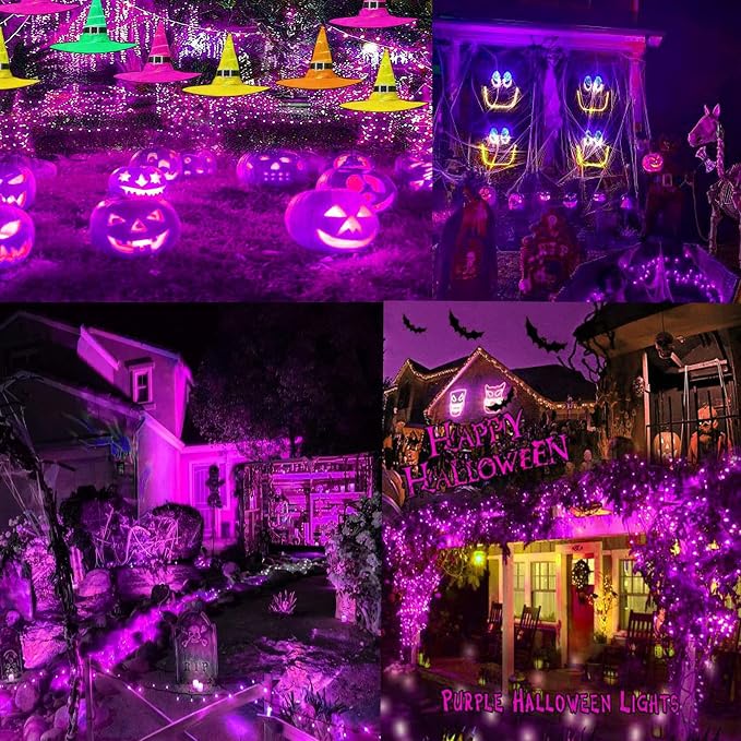 Purple Halloween Lights String Outdoor Plug In 78 FT 240 LED | 8 Modes, IP44 Waterproof, Black Wire Super Long Halloween Twinkle Light for Tree Pillar Party Fence Railing Horror Party