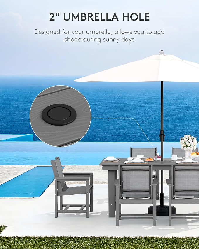 SERWALL 7 Pcs HDPE Patio Dining Set with 1 Table & 6 Woven Chairs, Black | HDPE Outdoor Dining Set with Rectangular Table & 6 Woven Chairs, All-Weather Patio Dining Furniture