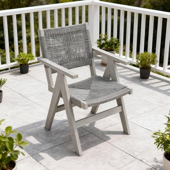 Patio Outdoor Chair, Dining Chair, Durable HIPS Material, Ergonomic Design, Mesh Chair for Patio, Gardens, Pool, Camping ect.(Light Gray)
