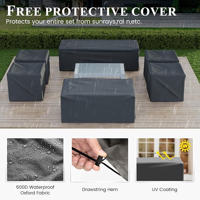 Aluminum Patio Furniture Set, 10 Piece Metal Outdoor Furniture Sets, Patio Set with Waterproof Covers for Backyard Garden（White）