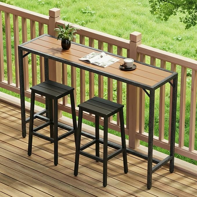 TLSUNNY Outdoor Bar Table, 40" Patio Counter Height Table, High Top Furniture w/HDPE Top, E-Coating & Hammer-Finish Frame, Adjustable Foot, All Weather for Hot Tub,Balcony,Poolside,Kitchen