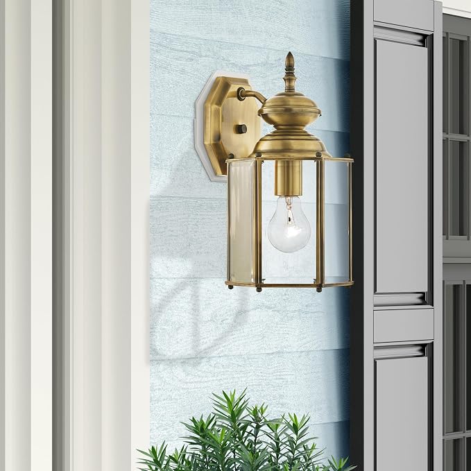 Livex Lighting 2007-01 Outdoor Wall Lantern, Antique Brass | Clear Beveled Glass Shades