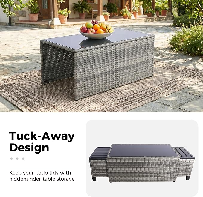 7 Pcs Patio Set, Outdoor Wicker Sofa/Ottomans & Table Gray/Gray | Weather Resistant PE rattan | All-Weather Durability | Removable Easy Clean | 350 lbs | Ideal for Backyard, Poolside, Balcony