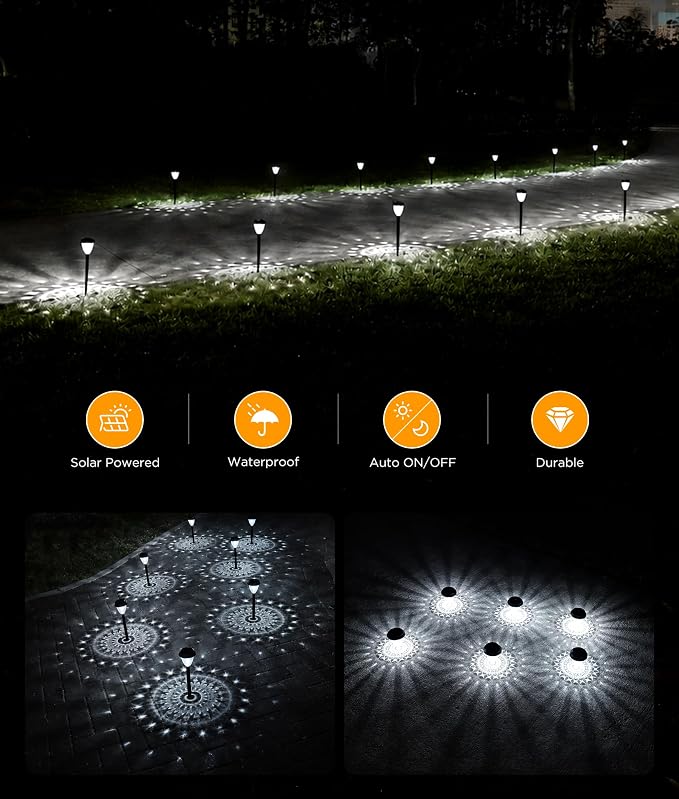 Super Bright Solar Lights Outdoor Waterproof-4 Pack, Dusk to Dawn Up to 12 Hrs Solar Garden Lights Outdoor Pathway Auto On/Off, LED Landscape Decorative Lighting for Walkway Patio Yard Outside