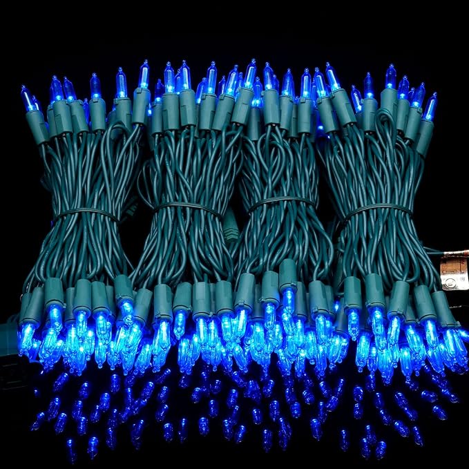 YULETIME 200 Blue LED Christmas Lights, 66 ft Green Wire UL String Light | True Blue, Stay Lit, End-to-End Connectable, UL Certified, Commercial Grade, 1-Strand 200 Lights, 4" Spacing