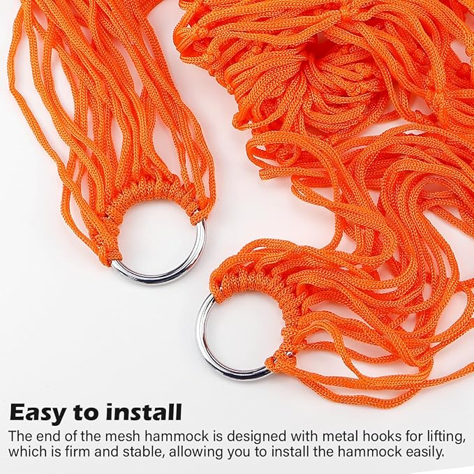 Swing Hanging Rope Hammock, Nylon Hanging Hammock, Sleeping Net Bed for Outdoor Camping (Orange)