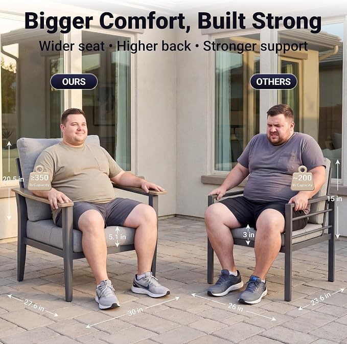 Aluminum Outdoor Patio Furniture Set, 5-Piece Outdoor Sofa with 5.1" Thick Cushions, Outdoor Couch with Ottomans, for Balcony, Porch, Gray