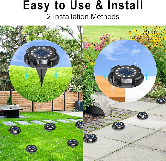Solar Ground Lights 12 Pack, 4.3" Bright Blue 16 LEDs Solar Pathway Lights | Solar Deck Light with Uplights and Sidelights, Outdoor Waterproof for Yard Walkway Garden Poolside Driveway Decoration
