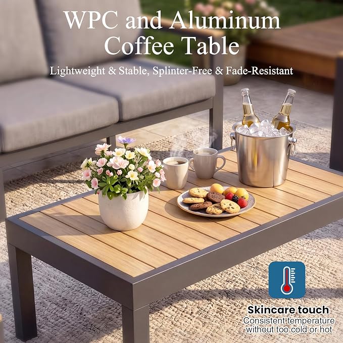 4-Piece Aluminum Patio Furniture Set, Outdoor Patio Conversation Set with 2 Chairs+3-Seat Sofa+Coffee Table, 1.5mm Thick Weather Resistant Frame, Removable Waterproof Cushions for Balcony Backyard