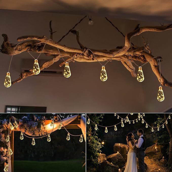 Solar Outdoor String Lights, 20Ft Vintage Rope Hemp Solar Patio Lights, Waterproof Warm White Solar Powered String Lights With 8 Modes 16 Shatterproof Bulbs for Garden Fence Stairs Balcony Café Bistro