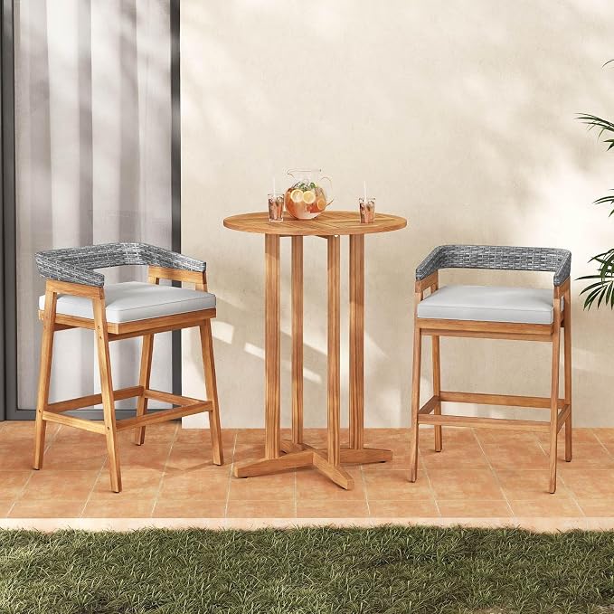 HAPPYGRILL Acacia Wood Outdoor Bar Table, Bar Height Patio Bistro Table for Porch, Garden, Balcony and Poolside