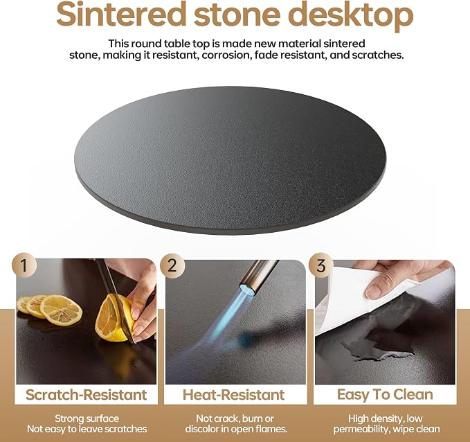 ZL ZELing Round Sintered Stone Table Top 35.4",Replacement Table Top for Indoor & Outdoor - Heat/Scratch Resistant Waterproof Ceramic DIY Desktop,Patio/Balcony/Bistro/Café & Dining Room (Black)