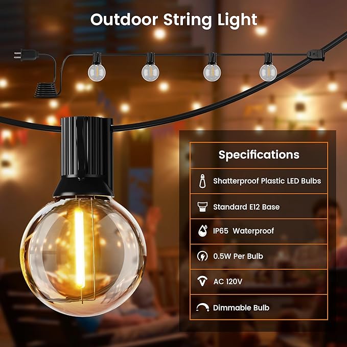 OHLUX Outdoor String Lights 220 Feet Patio Lights with 104 Edison LED G40 Globe Bulbs(4 Spares), 2200K Waterproof Connectable Edison Hanging Lighting for Backyard Balcony Outside Gazebo Party