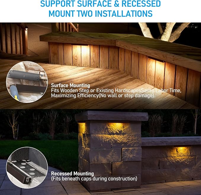 LEONLITE 8-Pack 12 Inch LED Hardscape Lighting, 3W/5W/7W, 2700K Soft White | Update Dimmable Retaining Wall Lights, Low Voltage Landscape Lighting, 12-24V AC/DC Paver Light, Outdoor Step Lights, ETL