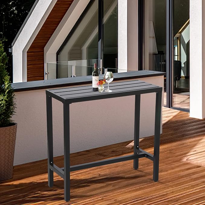 Outdoor Bar Table, Patio Counter Height Bar Table, 55" Rectangle Bar Tables for Patio, Garden, Yard, Balcony, Poolside