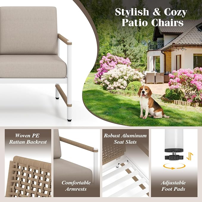 Tangkula 2 Pieces Patio Furniture Set, Outdoor Aluminum Conversation Set with Thick Cushions, Patio Loveseat Sofa with Coffee Table, Modern Bistro Set for Poolside, Deck, Yard